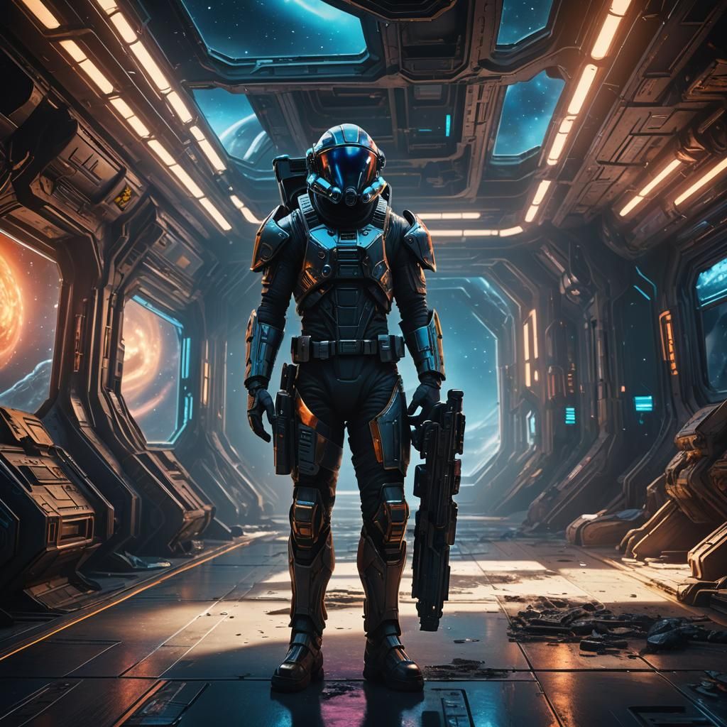Space Bounty Hunter at Interstellar Crossroads