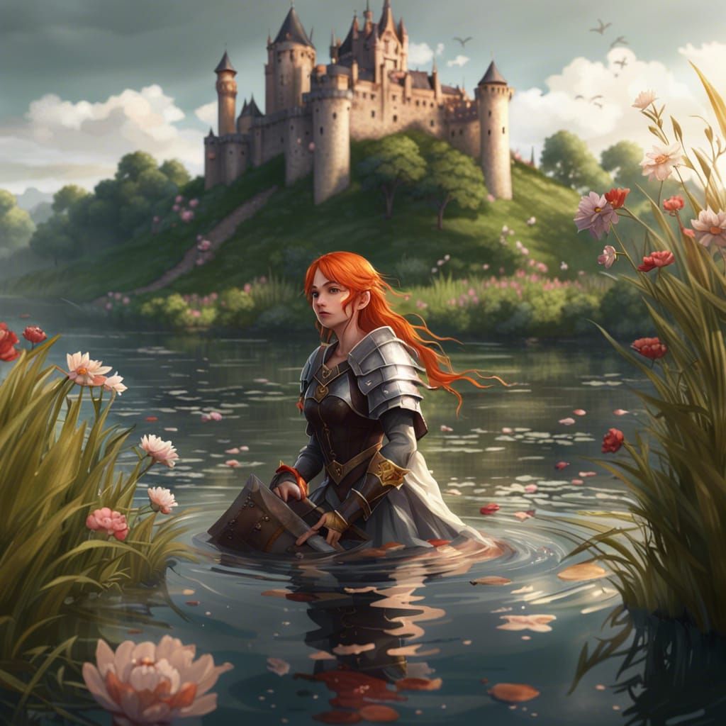 Brunhild and Kriemhild in Rhine: Anime-Style Art