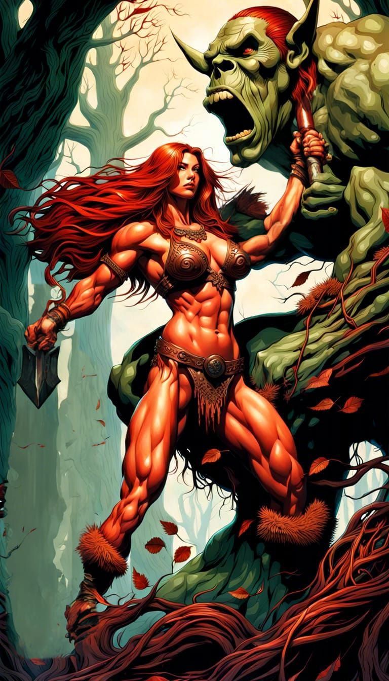 Barbarian Girl with Bloody Sword, Blanche Style