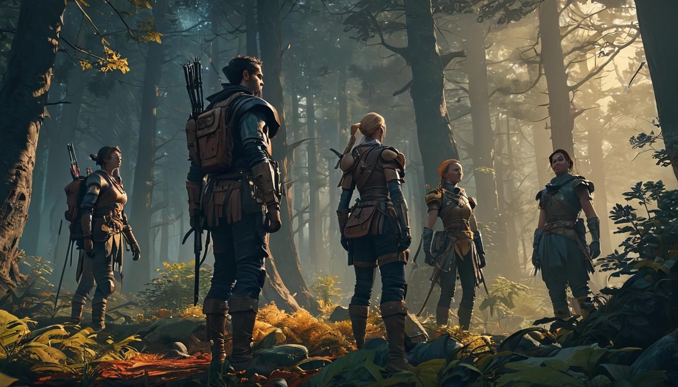 Six Adventurers Ready for Battle in Mystical Forest