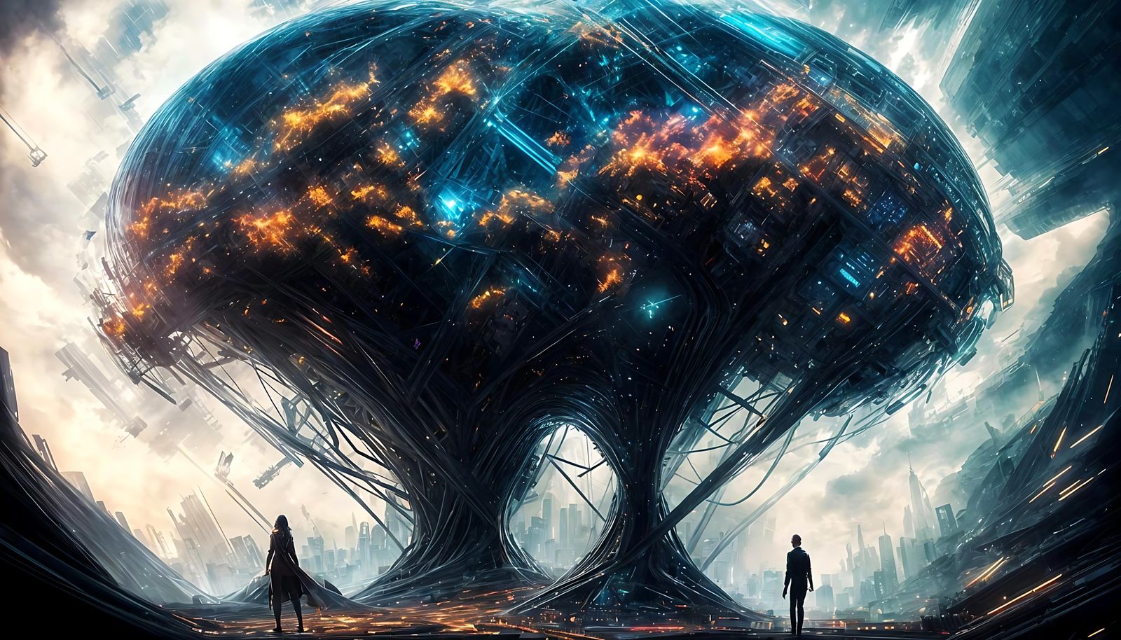 Futuristic Metropolis Where Virtual Reality Blurs with Reali...