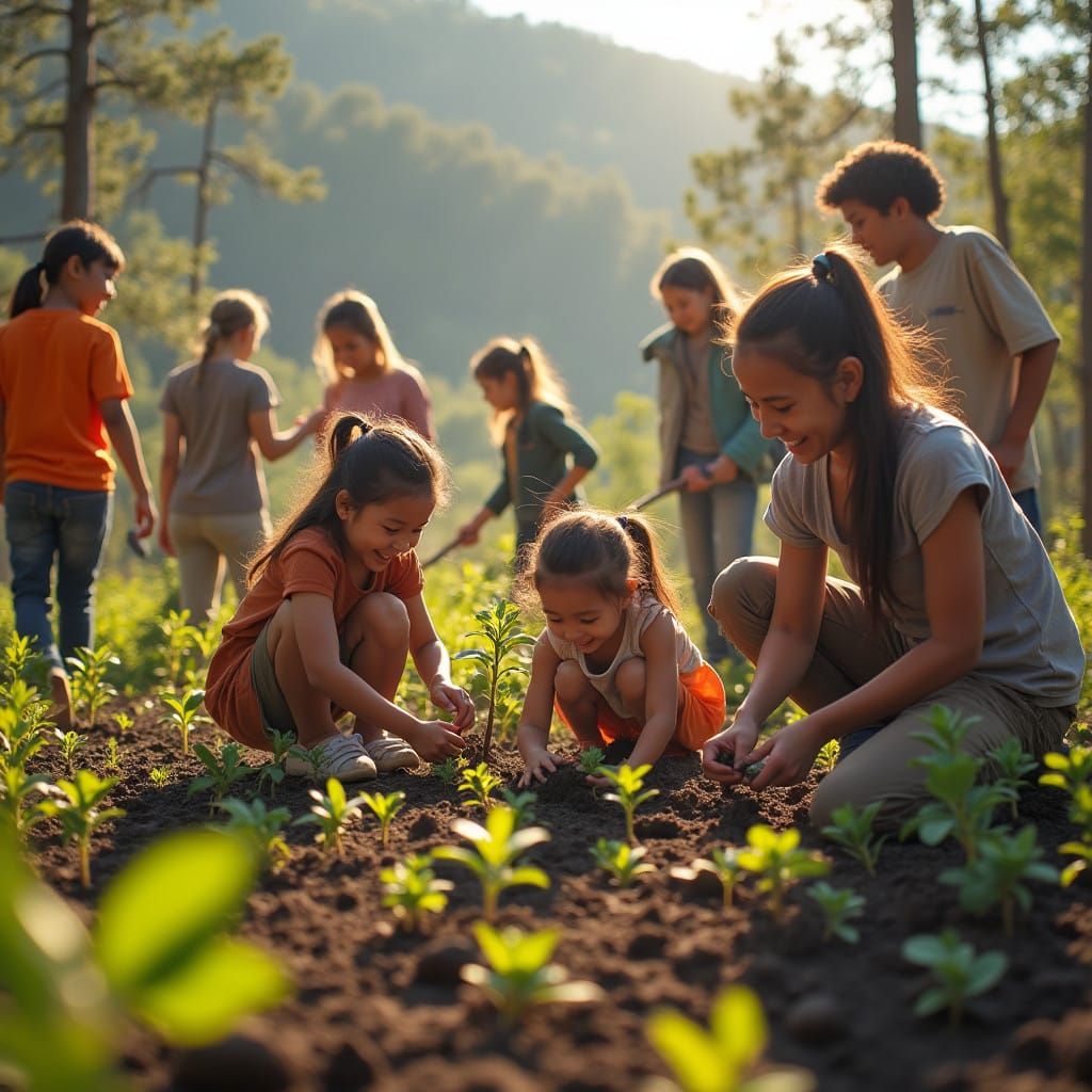 Vibrant Community Reforests Natural Space in Joyful Harmony