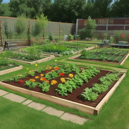 A Vibrant Community Garden Scene in Watercolor Style