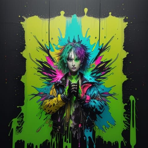 Neon Green Acid Drip Painting with Dynamic Energy and Modern...
