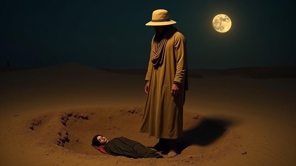 Desert Grave Under Moonlight: Cinematic Still