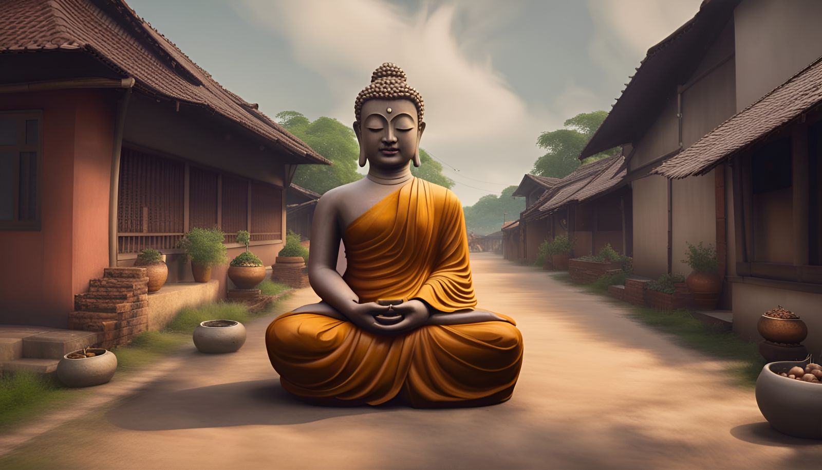 Hyperrealistic 8k Image of Buddha Collecting Alms