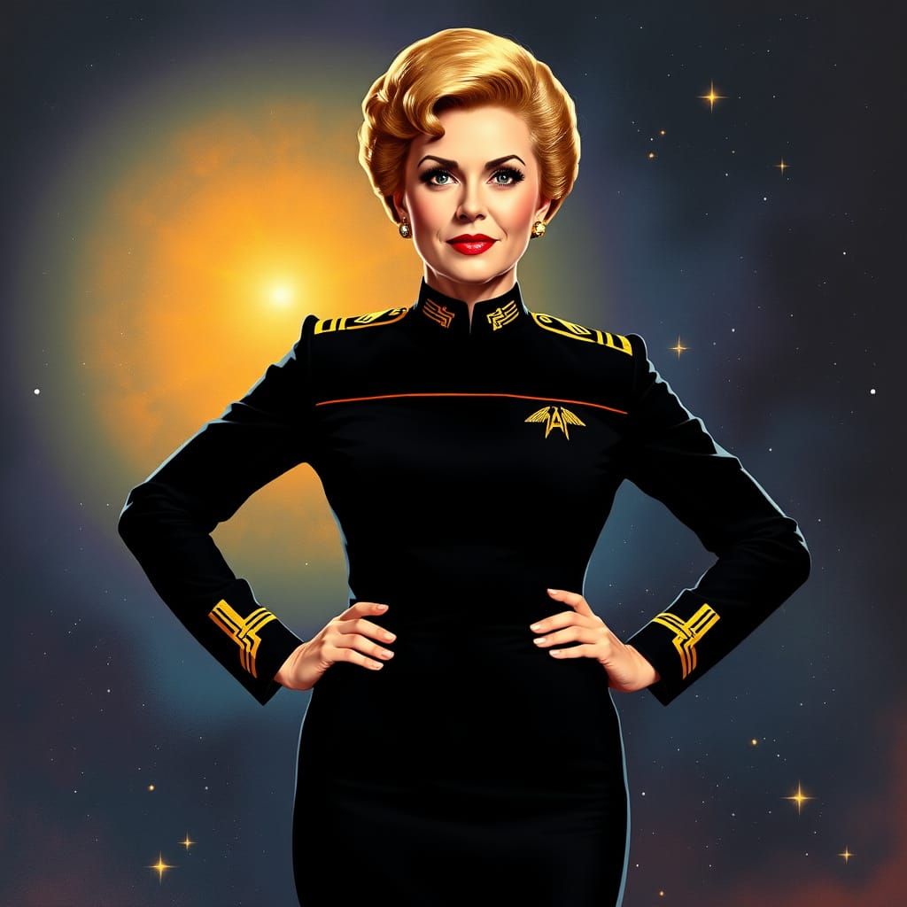 Lucille Ball as Futuristic Starfleet Admiral in Bold Black U...