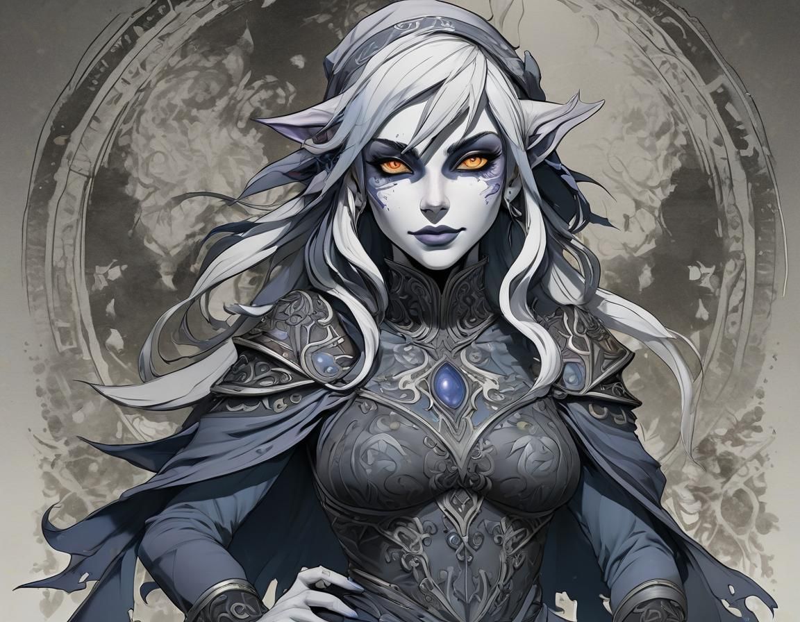 Deltarune Elf Femme Fatale in Detailed Ink Wash Art