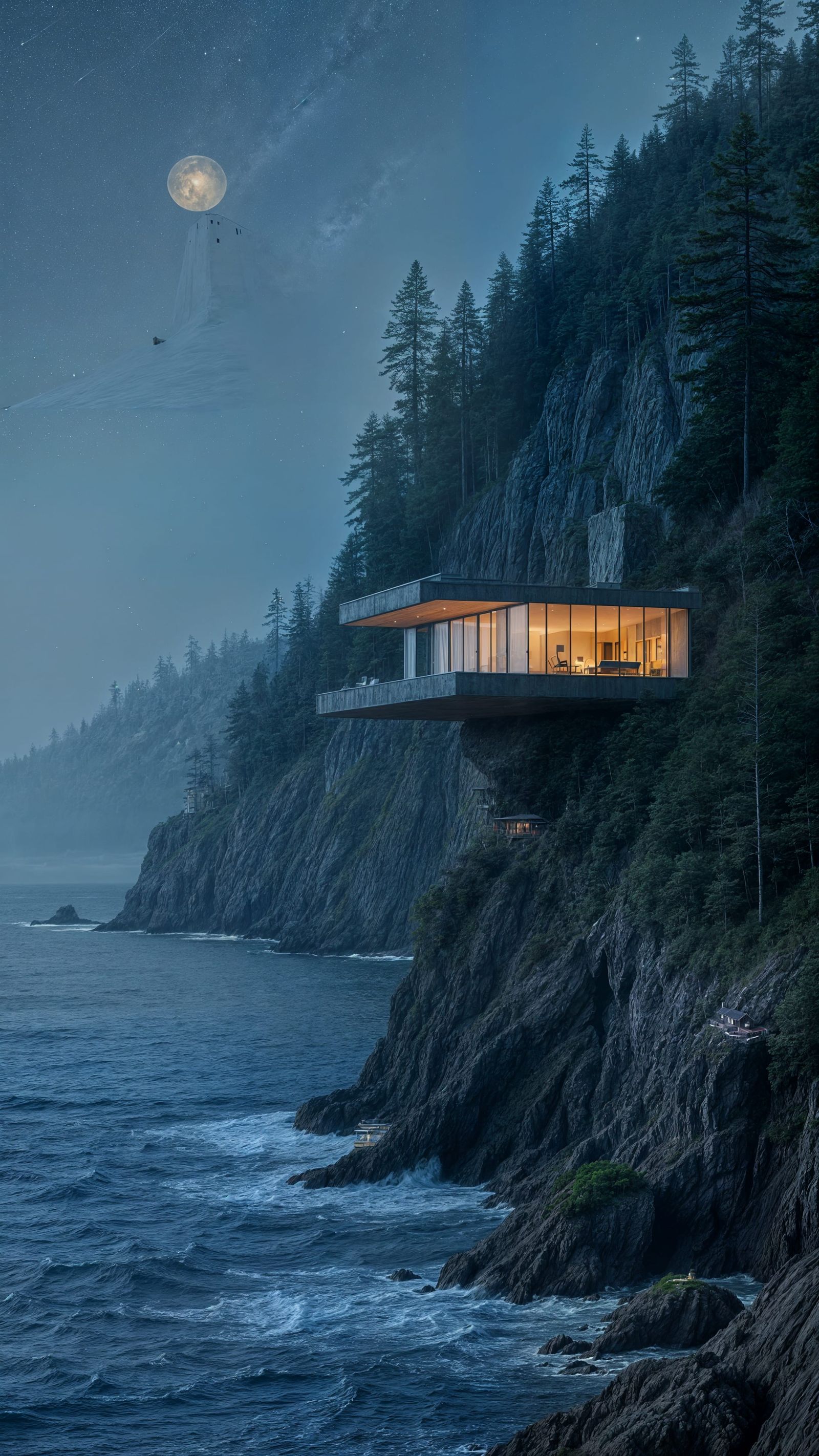 Surreal Cliffside Retreat Amidst Taiga and Sea