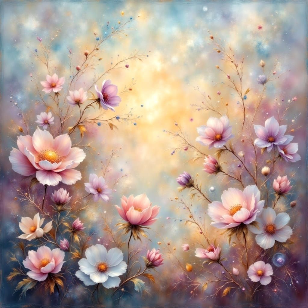 Ethereal Dreamscape with Apricot and Plum Hues