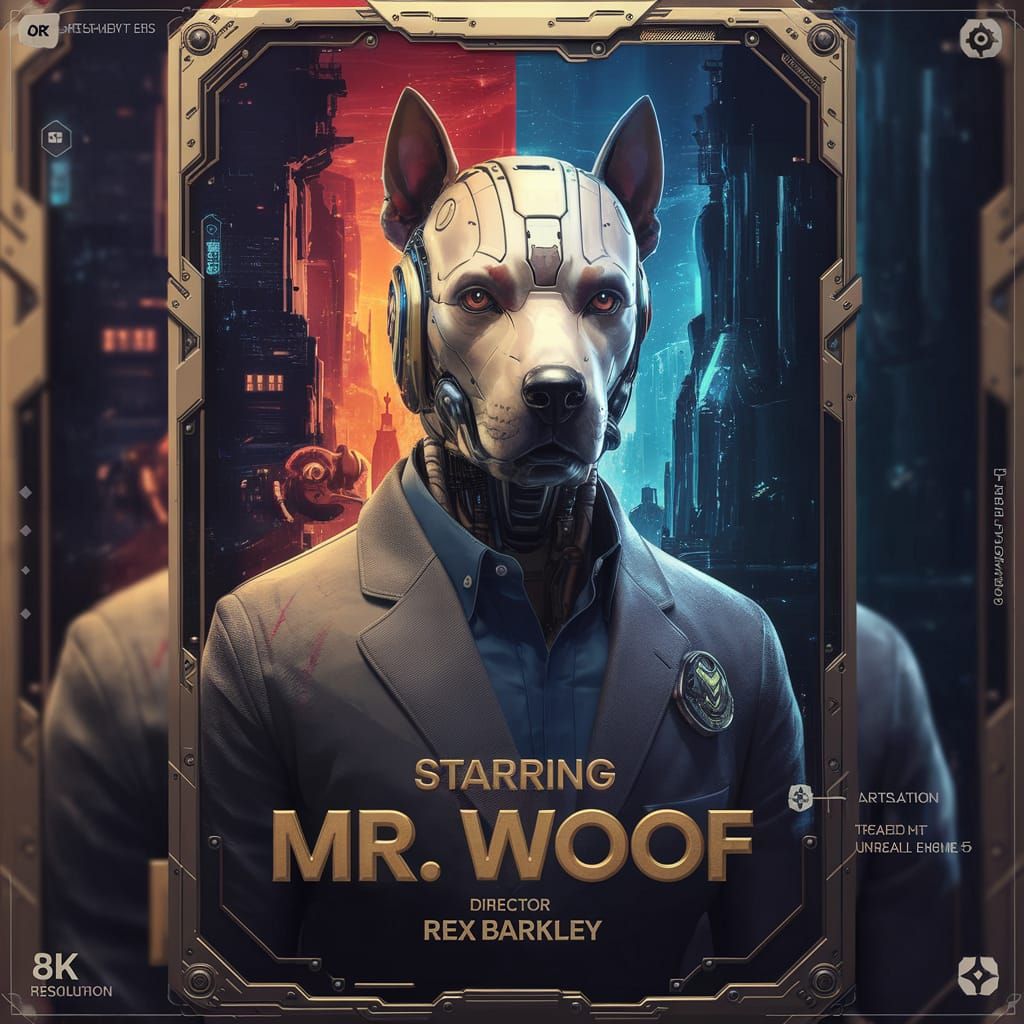 Robotic Dog Detective Movie Poster in Unreal Engine