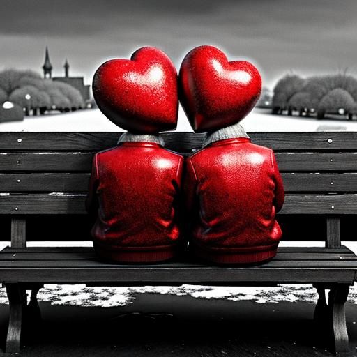 Greyscale Park Scene with Red Accents