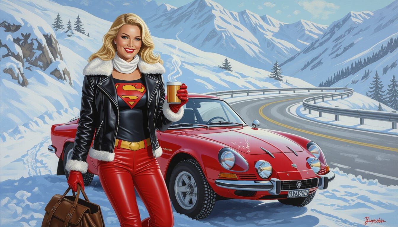 Supergirl in Leather Jacket with Alpine A110