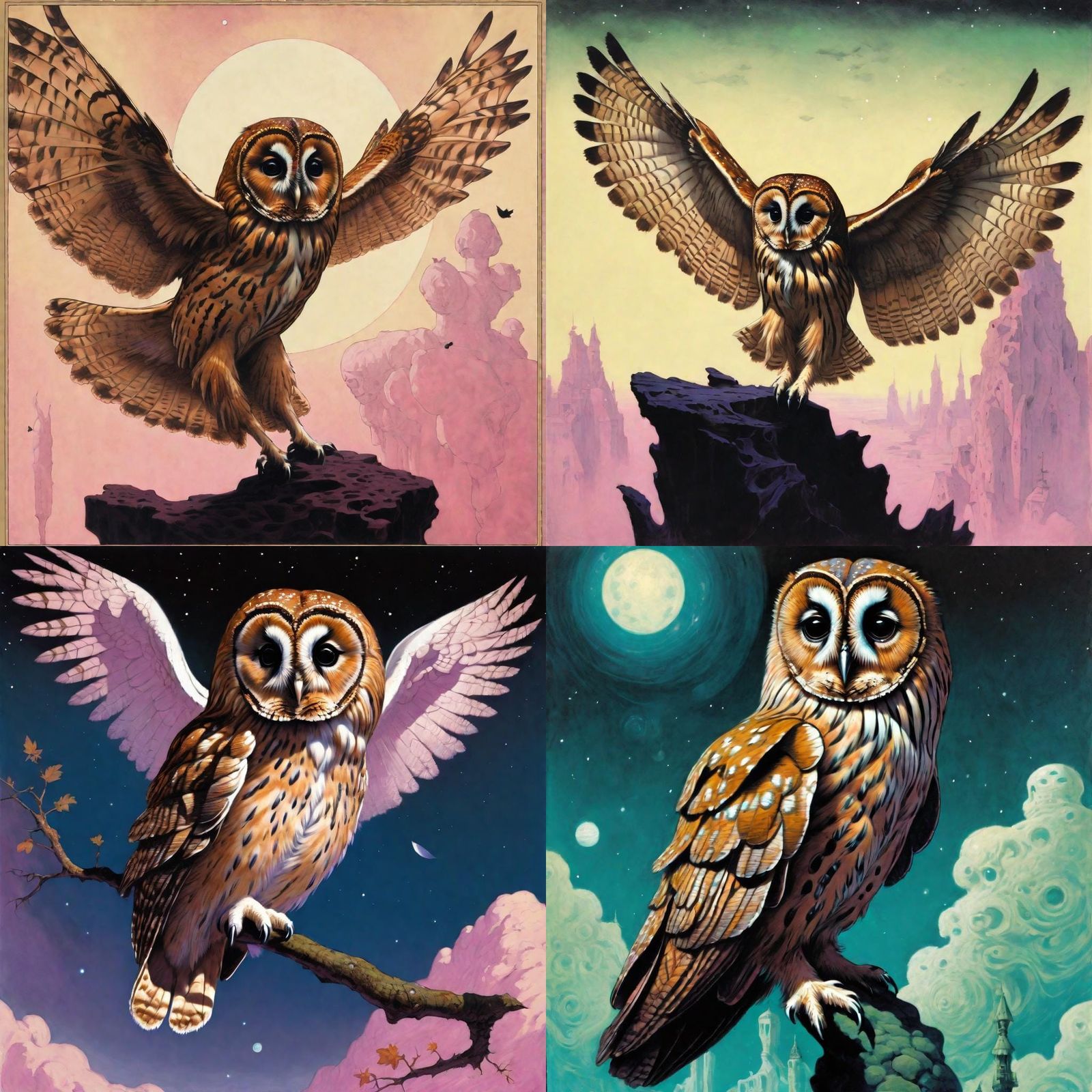 Surreal Space Owl in Vaporwave Fantasy