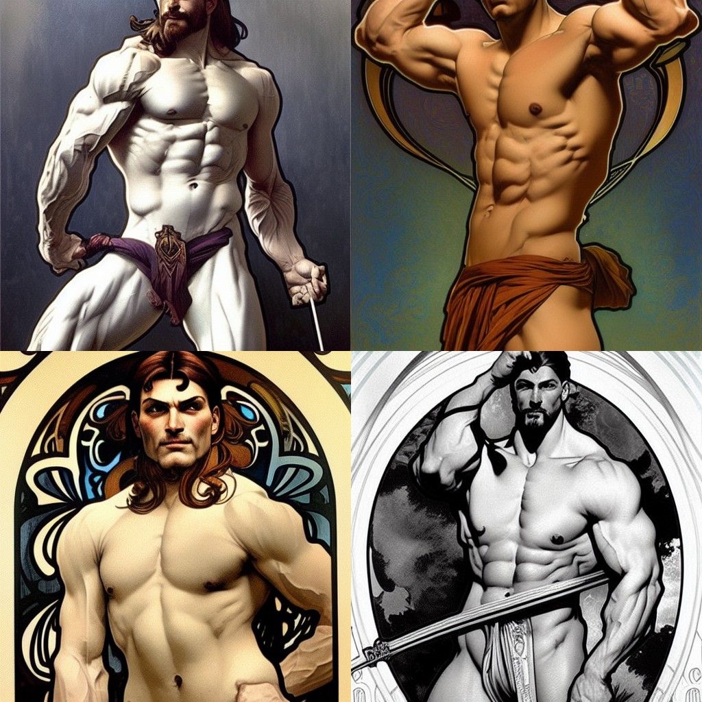 Manly Greek God Portrait in Art Nouveau Style