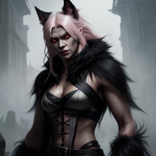 Sinister Werewolf and Girl in Dark Fantasy Style