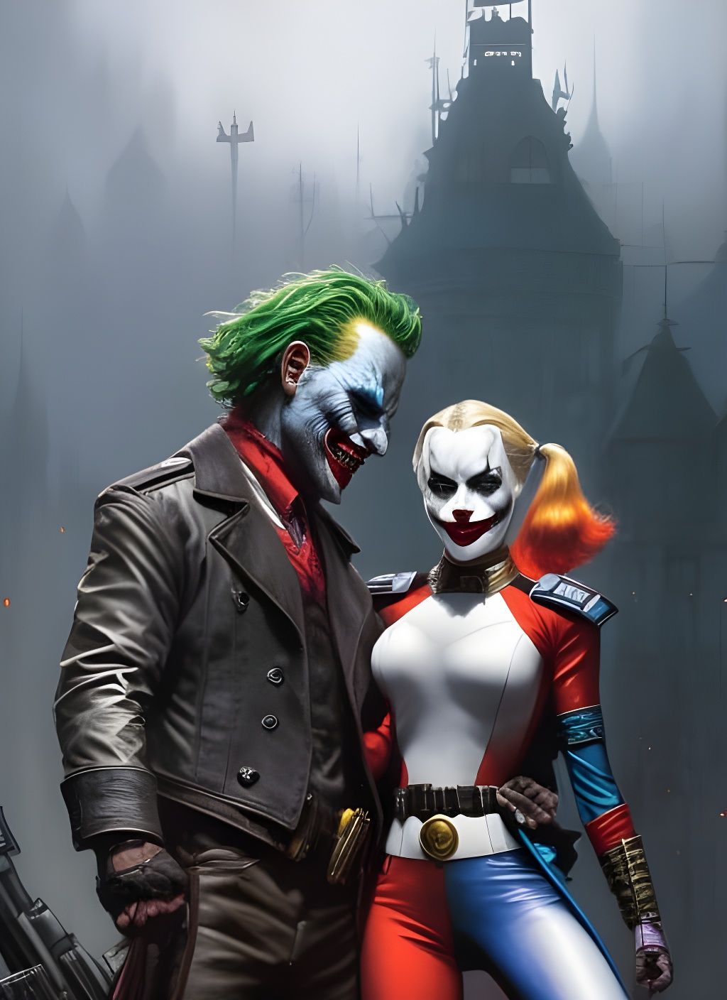 Harley Quinn and Joker Crayon Caricature