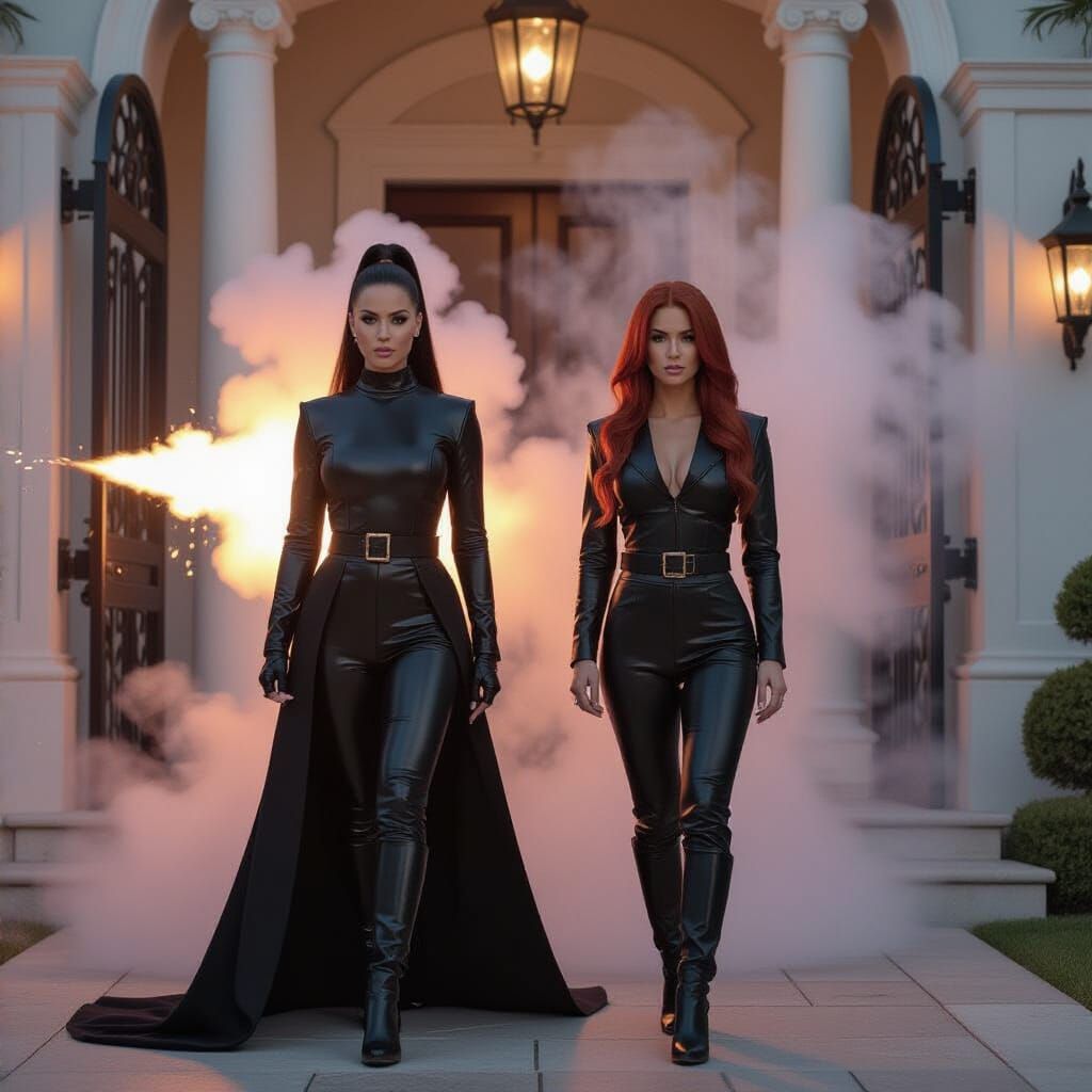 Goddesses in Black Leather Blast Through Mansion Doors