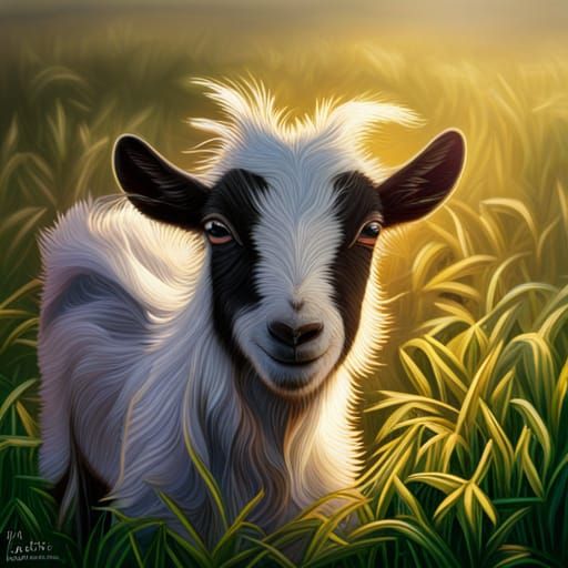 Hyperrealistic Baby Goat Plays in Hay Field