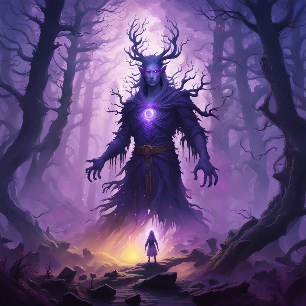 Mystical Spirit Guide in Dark Fantasy Forest