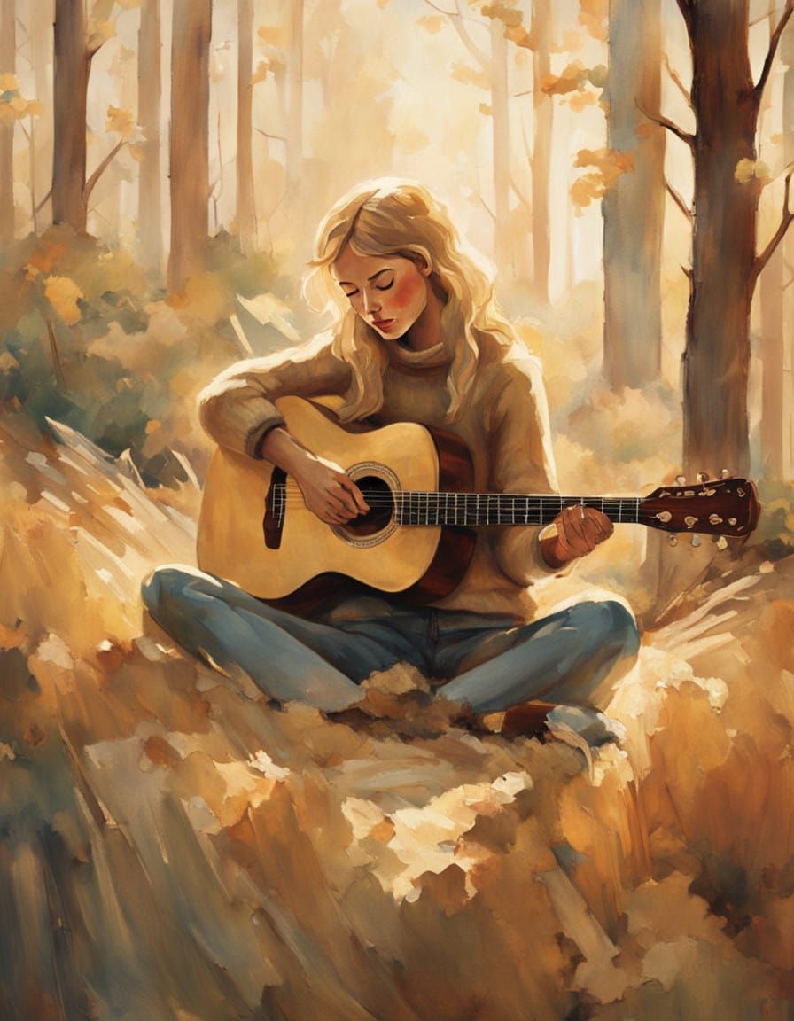 Warm Golden Light in Vintage Guitar Interior