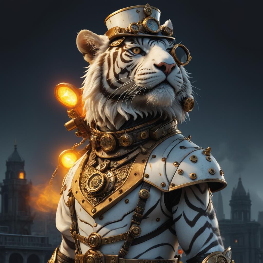 Steampunk Tiger Guarding Pyramid