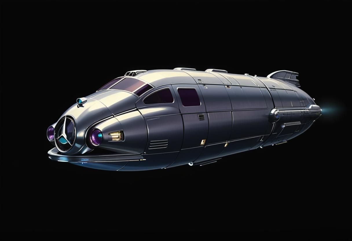 Retro-Futuristic Art Deco Spaceship Drifting in Space