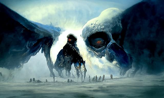 Sinister Wendigo Bird in Zdzisław Beksiński Style