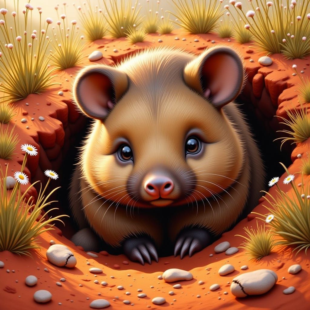 Australian Outback Wombat in Chibi Style