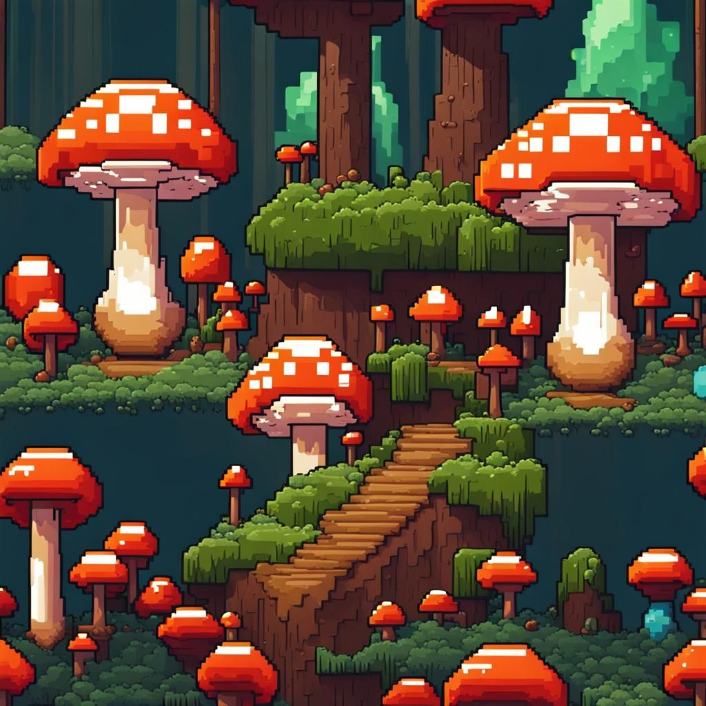 Pixel Art Mushroom Forest Illustration