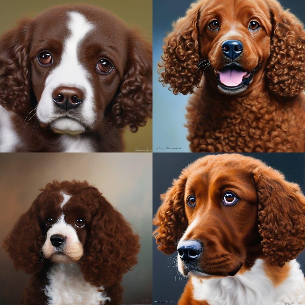 Irish Water Spaniel Portrait in Mixed Style