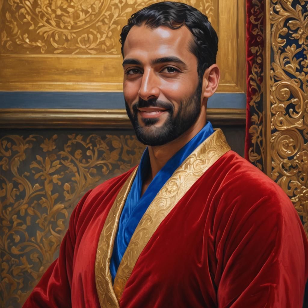 Elegant Arabian Man in Velvet Robe, Rembrandt Style