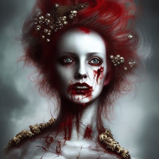 Gothic Zombie Noblewoman Portrait in Dark Art Style