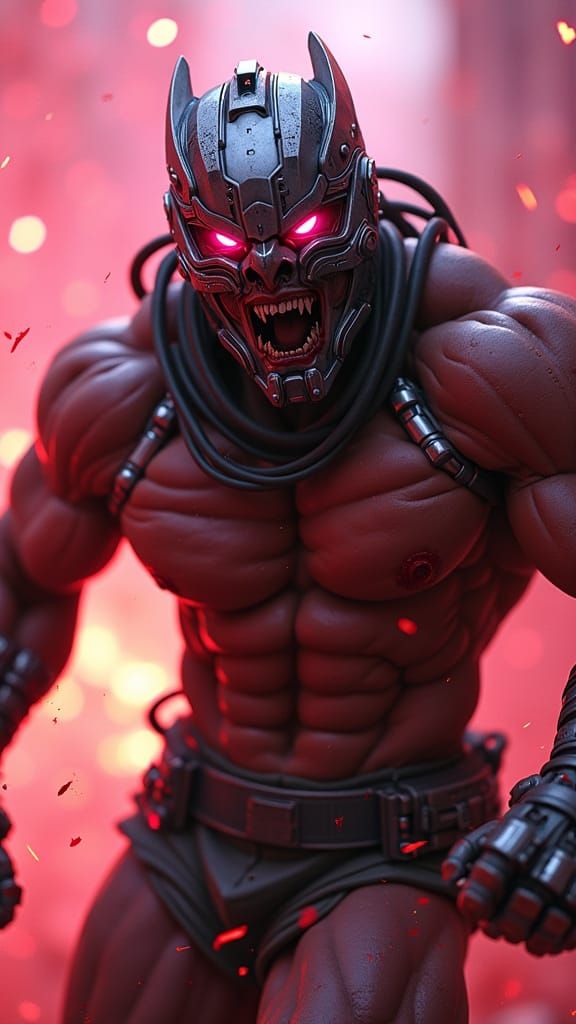 Cybernetic Warrior in Battle: Hyper-Realistic Cinematic Mast...