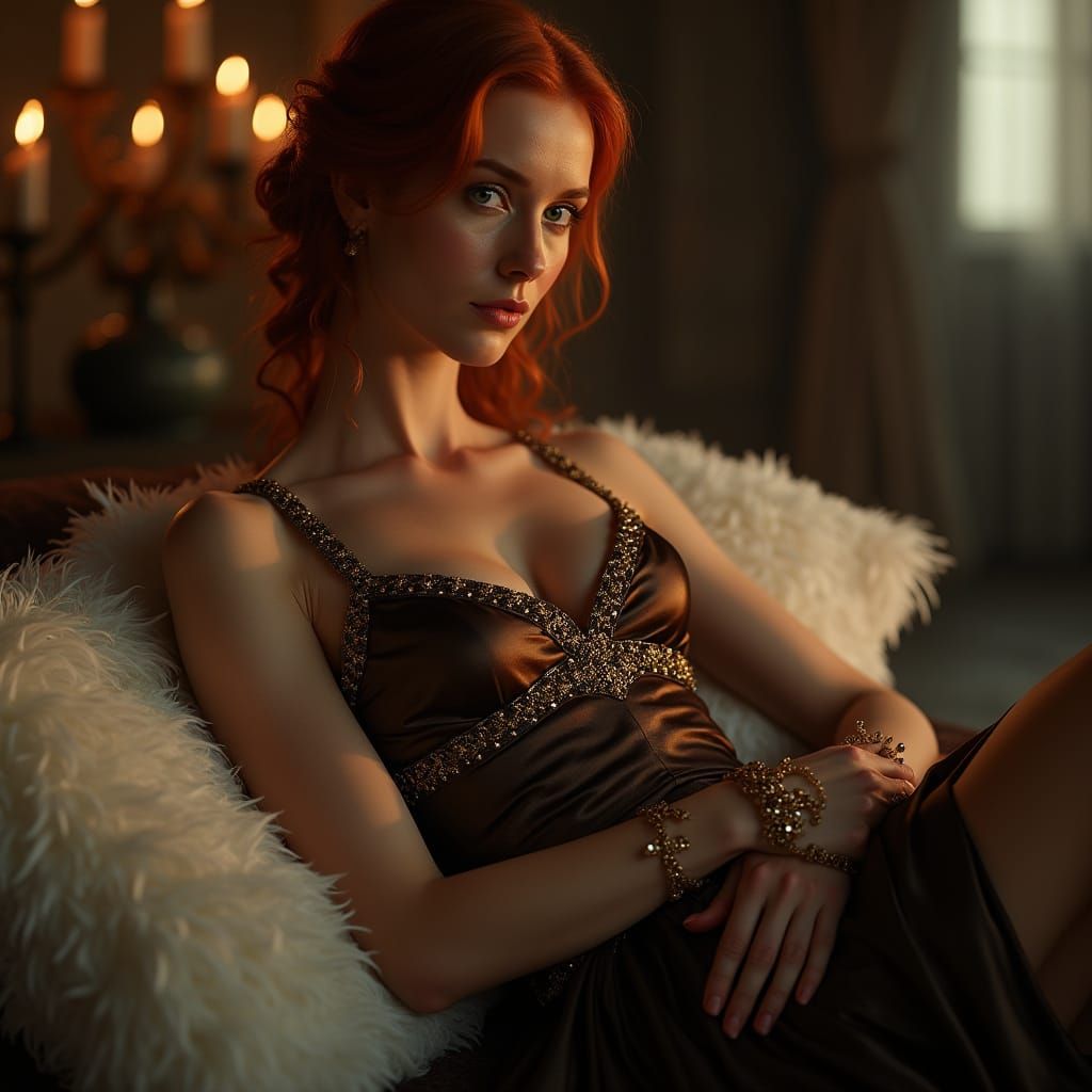 Noir Portrait of Confident Seductive Woman in Gown