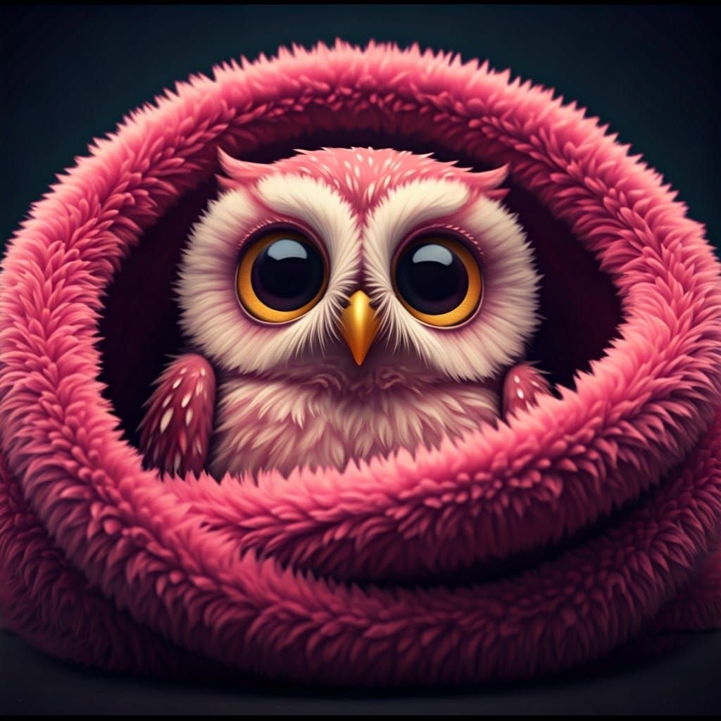 Cinematic Pink Owl Portrait in Soft Focus