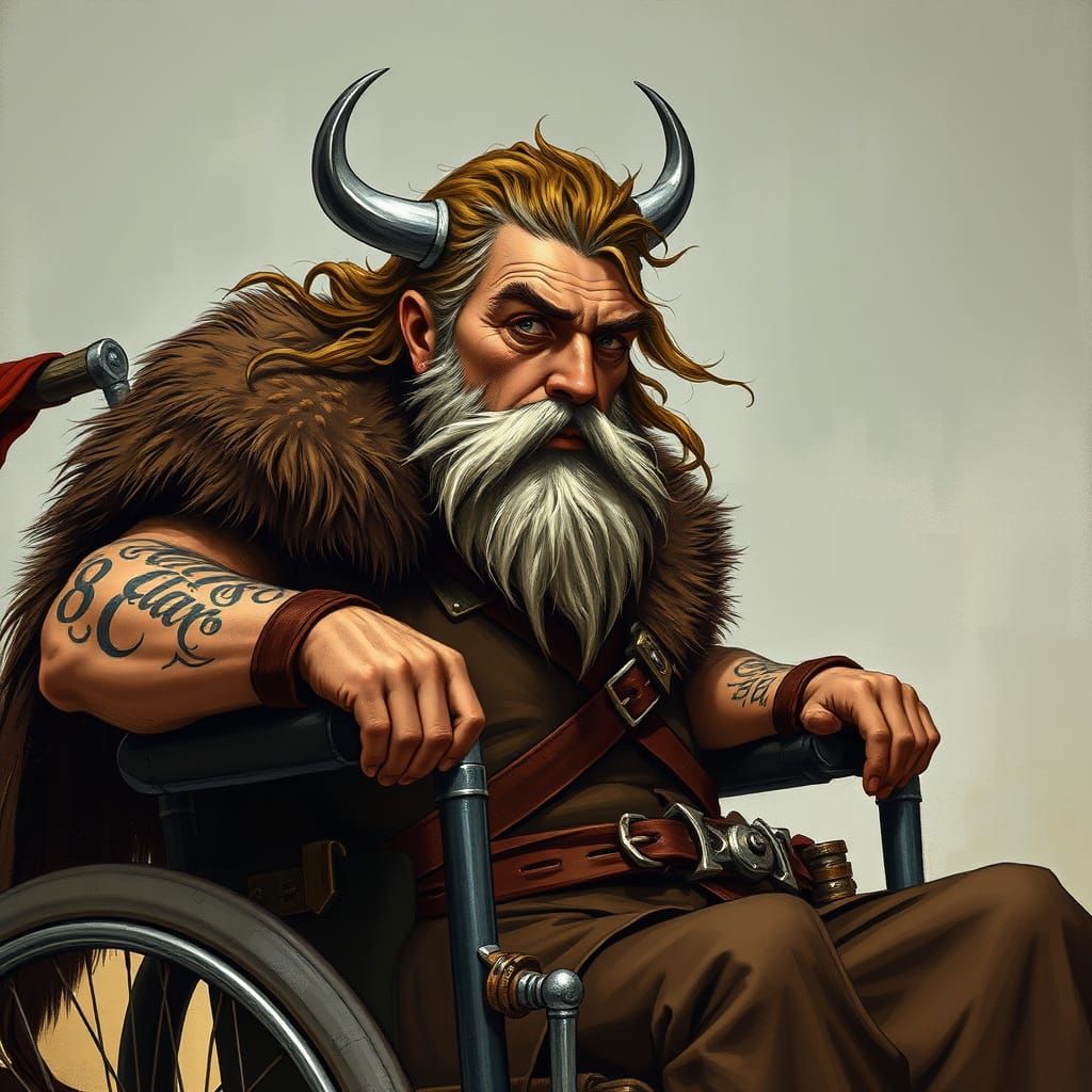Viking Warrior in Wheelchair Tattooed with 8 Symbolism