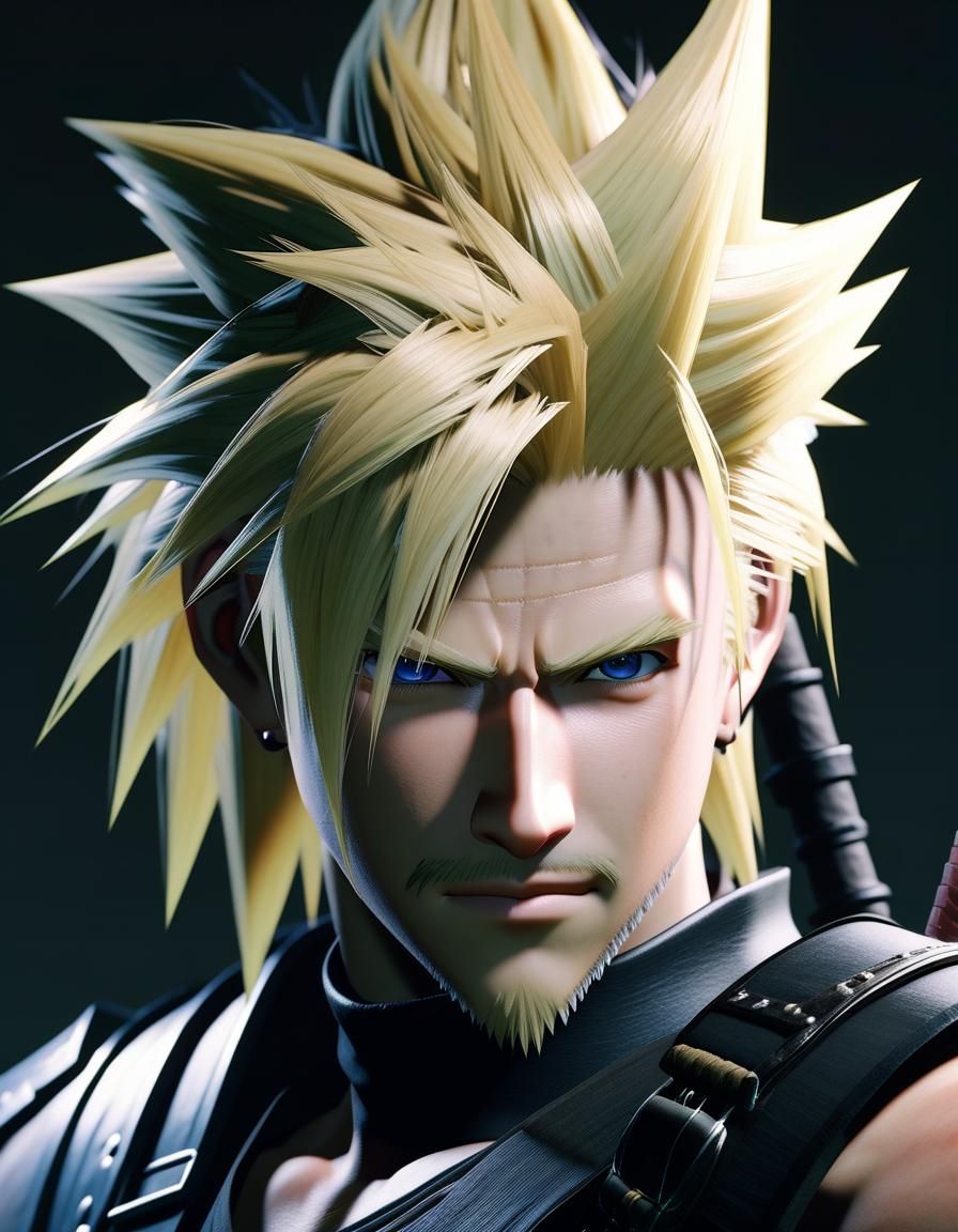 Cloud Strife Portrait: Hyperrealistic 8k Render