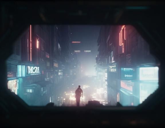 Cyberpunk 2099: Cinematic Still in Neon Noir Style
