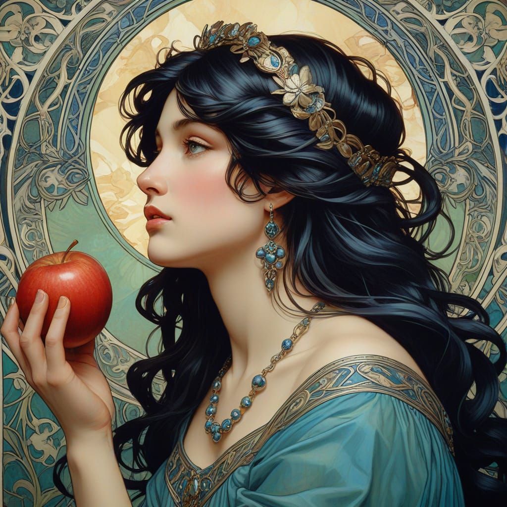 Art Nouveau Aphrodite With Red Apple