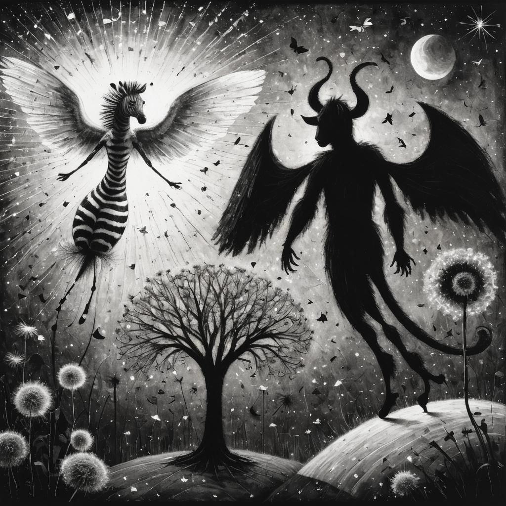 Zebra in Dandelion Dreamscape, Surrealist Composition