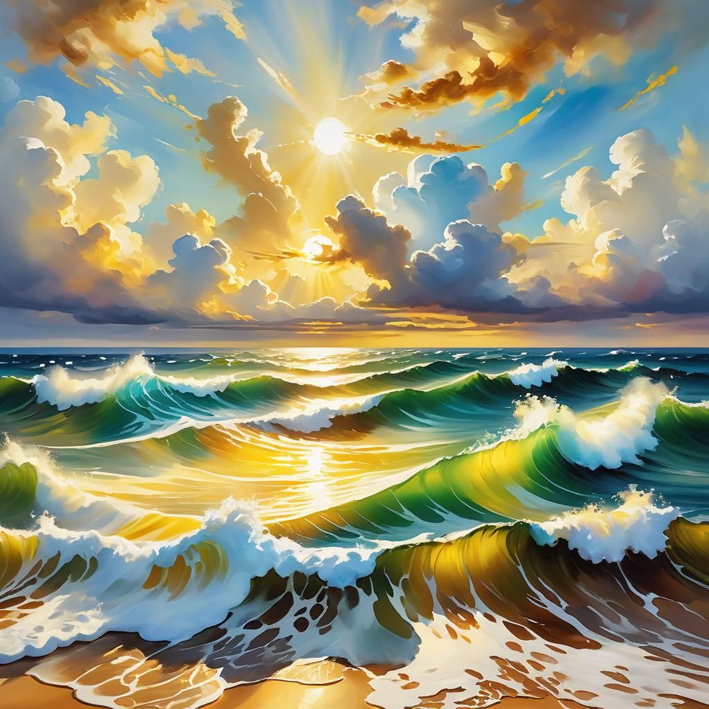 Vibrant Seascape Oil Painting with Impasto Textures