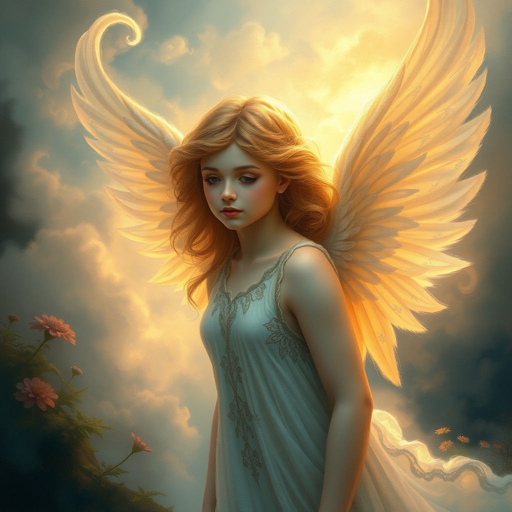 Ethereal Angel in Dreamy Landscape