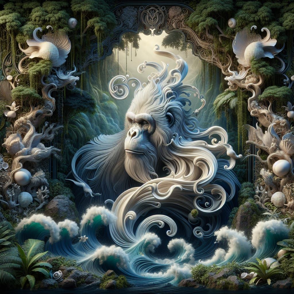 Ethereal Jungle Guardian in Art Nouveau Style