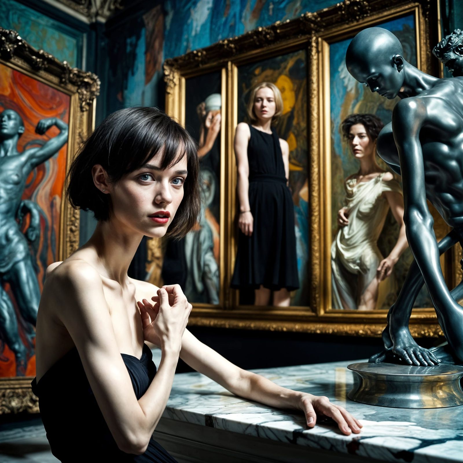 Happy Couples in Art Museum: Hyperrealistic Photo