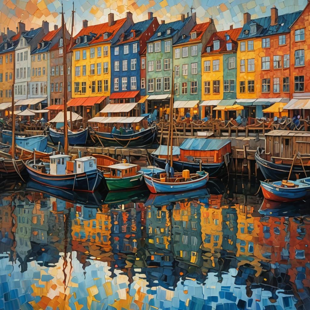 Nyhavn Harbor at Sunrise: An Impasto Oil Painting