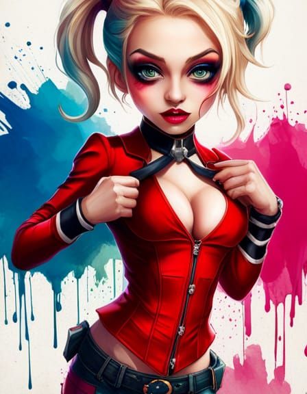Adorable Chibi Harley Quinn in Polychromatic Style