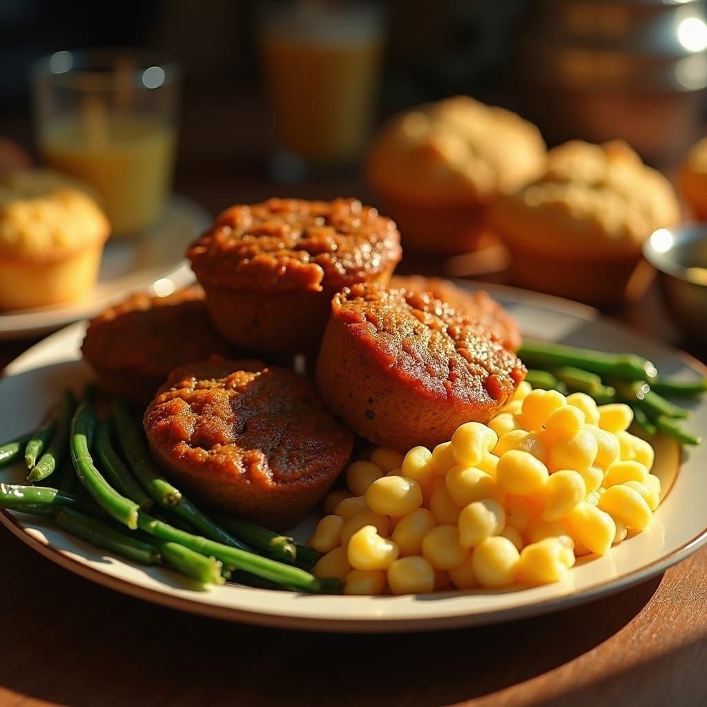 Hyperrealistic Meatloaf Feast with Mac and Cheese