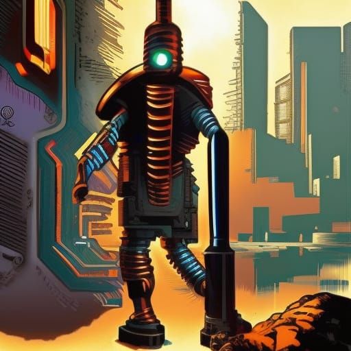 Robot Roman Soldier in Comic Book Style