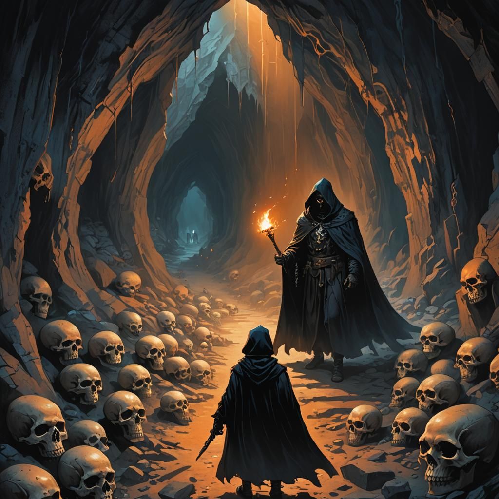 Soul Snatcher in Dimly Lit Cave: Dark Fantasy Art